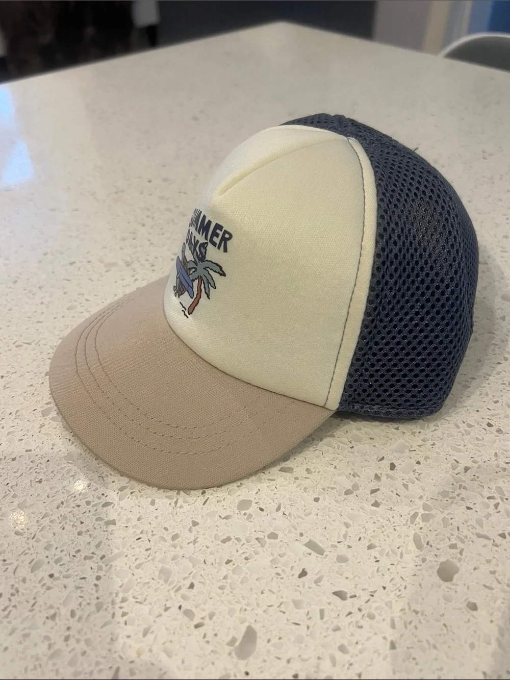 Baby 'Summer Days' Sea Turtle Trucker Hat - Cream, Navy & Tan
